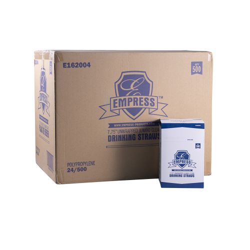 Empress Jumbo Straw Unwrapped 7.75 Clear Boxed Pack 24 / 500 cs