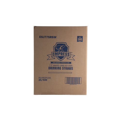 Empress Jumbo Straw Paper Wrapped 7.75 White With Red Stripe Boxed Pack 24 / 500 cs
