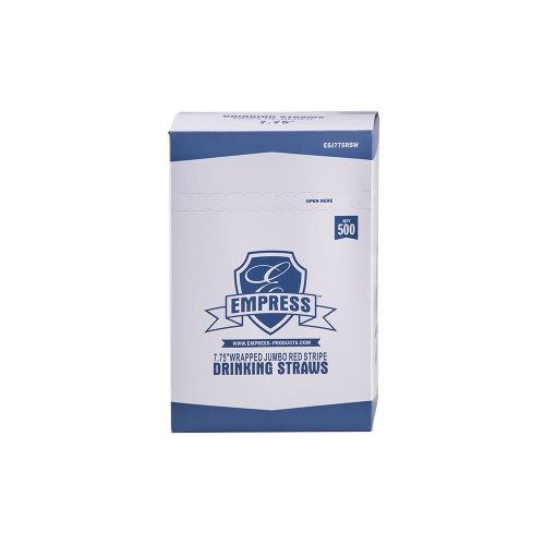 Empress Jumbo Straw Paper Wrapped 7.75 White With Red Stripe Boxed Pack 24 / 500 cs