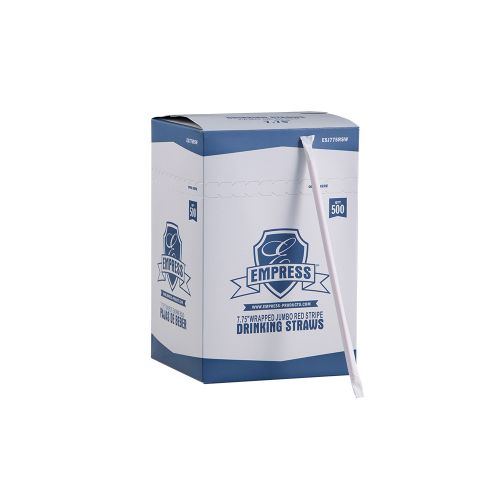 Empress Jumbo Straw Paper Wrapped 7.75 White With Red Stripe Boxed Pack 24 / 500 cs