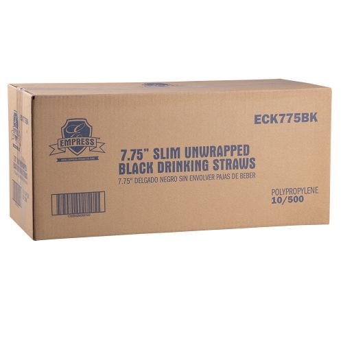 Empress Semi Slim Straw / Stirrer Unwrapped 7.75 Black Boxed Pack 10 / 500 cs