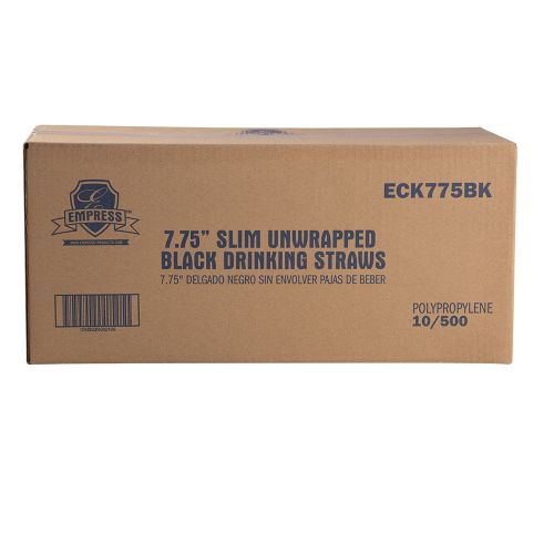 Empress Semi Slim Straw / Stirrer Unwrapped 7.75 Black Boxed Pack 10 / 500 cs