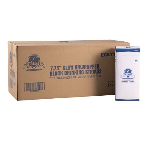 Empress Semi Slim Straw / Stirrer Unwrapped 7.75 Black Boxed Pack 10 / 500 cs
