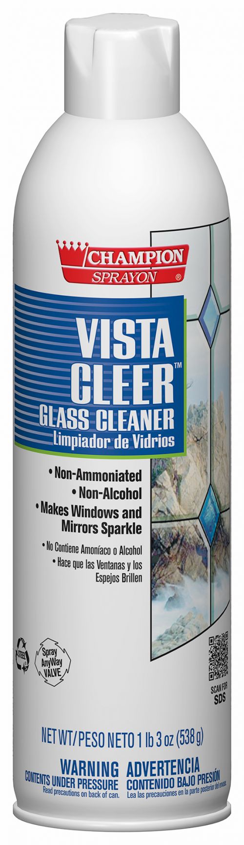 Chase Aerosol Glass Cleaner NO ammonia Vista Clear Pack 12/20oz