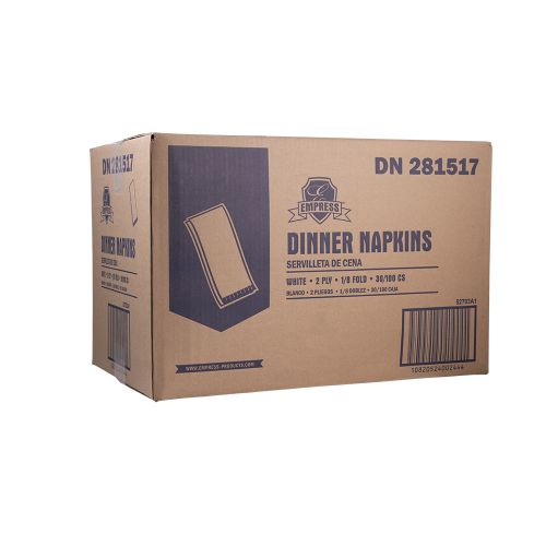 1/8 Fold 2-Ply Dinner Napkins 15''x16'', Pack, White (188 Per Pack, 16 Packs)