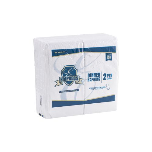 1/8 Fold 2-Ply Dinner Napkins 15''x16'', Pack, White (188 Per Pack, 16 Packs)