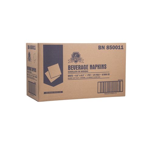 1/4 Fold 1-Ply Beverage Napkins 8.5''x9'', Pack, White (500 Per Pack, 8 Packs)