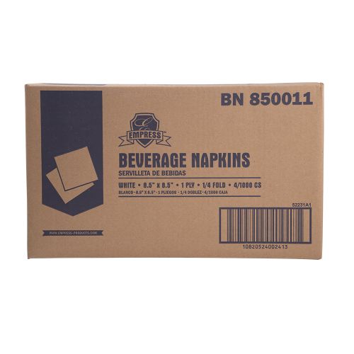 1/4 Fold 1-Ply Beverage Napkins 8.5''x9'', Pack, White (500 Per Pack, 8 Packs)