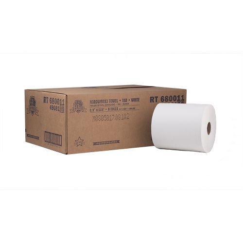 1-Ply Hardwound Paper Towel Roll 8''x800', White (6 Rolls)