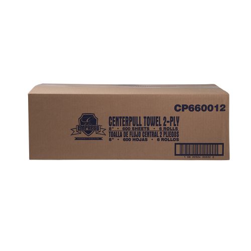 2-Ply Centerpull Paper Towel Roll 8''x12'', 600 Sheets, White (6 Rolls)