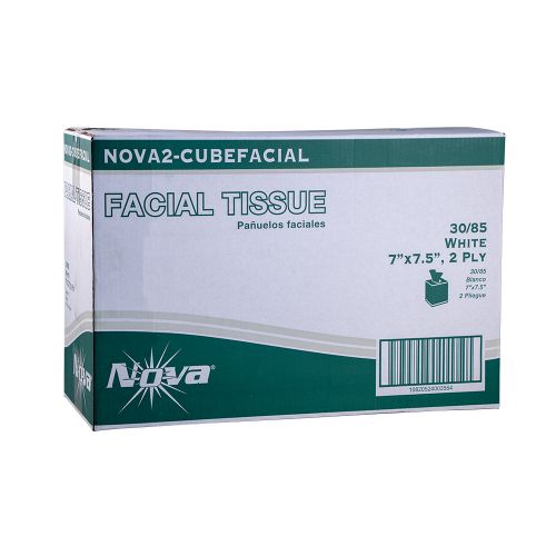 2-Ply Facial Tissue 7''x7.5'', Cube Box, White (85 Per Box, 30 Boxes)