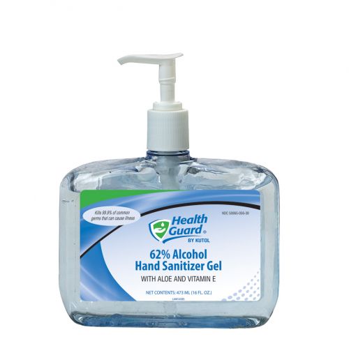 Health Guard 62% Alcohol Hand Sanitizer Gel, Clear with No Scent, 12/16 oz Pump Bottle