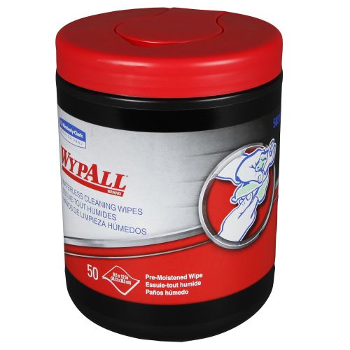 Wypall Waterless Industrial Cleaning Wipes (58310), Heavy Duty Moist Wipers, 8 Portable Canisters of 50 Sheets 