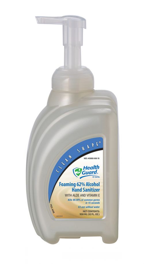 Health Guard Foaming 62% Alcohol Hand Sanitizer, Clear with No Scent, 8/950 mL Clean Shape