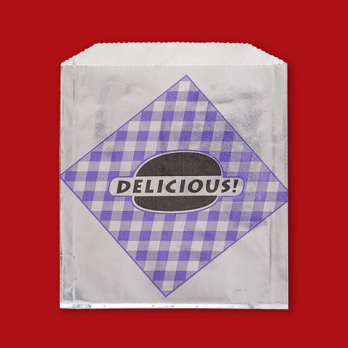 Fischer Foil Jumbo Sandwich Bag 6 1/2 x 1 1/2 x 7 3/4 "Delicious" Printed Pack 1000 / cs