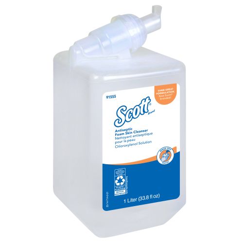 Scott Control Anitseptic Foam Skin Cleanser, 1.75% PCMX, NSF E-2 Rated (91555), Clear, Unscented Soap, 1.0 L, 6 Packages/Case