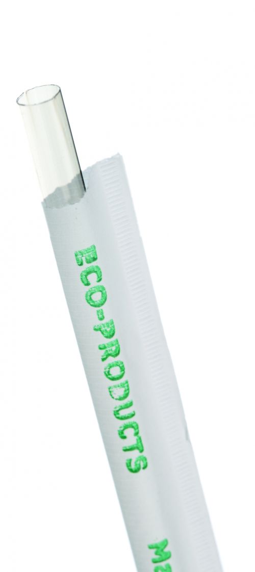 7.75in Clear GreenStripe Wrapped Straw. Renewable & Compostable