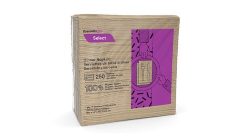 Cascades PRO SelecteÂ¢â€žÂ¢ Dinner Napkins 1 ply 1/8 fold, Natural, 16X15.5