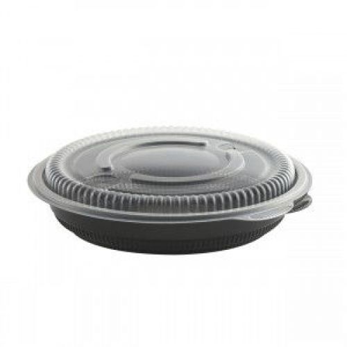 Anchor Packaging 32oz Black Incredi-Bowl With Clear Lid 8.5in Dia - 1.9in Deep Polypropylene Pack 200 / 200