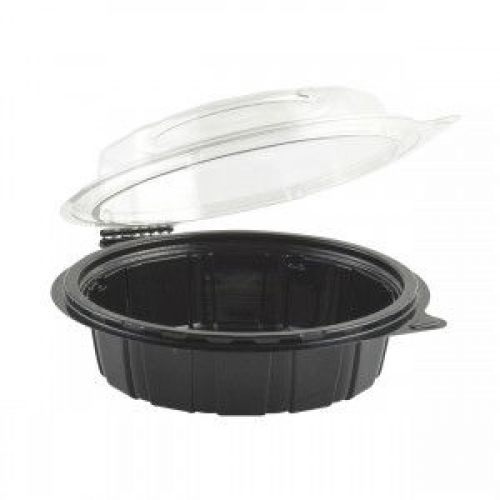 Anchor Packaging 6in Diameter 2.5in Shallow Black Base Clear Tear-Away Dome Hinged Cont Pack 200