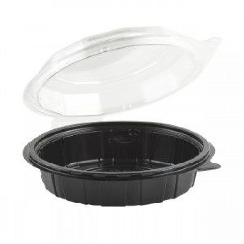 Anchor Packaging 7.5in Diameter Shallow Black Base Clear Tear-Away Dome Hinged Cont Pack 100