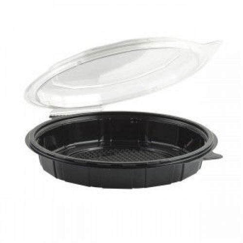 Anchor Packaging 9in Diameter Shallow Black Base Clear Tear-Away Dome Hinged Cont Pack 100