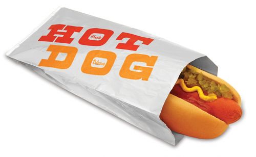 Bagcraft Printed Foil Hot Dog Sandwich Bag 3 1/2 x 1 1/2 x 8 1/2 Red/Orange Pack 1000 / cs