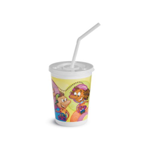 Chinet 12oz Kids cup Disp lid wrp straw Yellow blades & headphones TF Pack 250