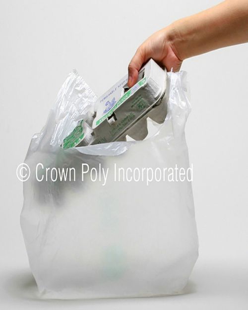 Crown Poly 10.75x6.25x17.75 Handle Bag 9 Micron White Film HDPE Pack 2400/cs 36 rolls o