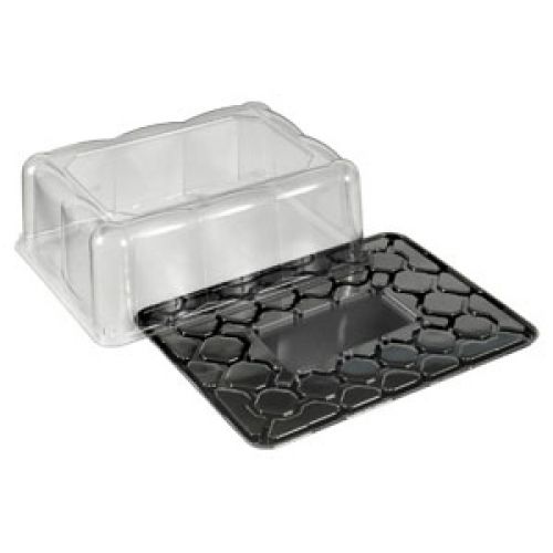 D&W Fine Pack 1/4 Sht Cake Black Base Clear Dome PETE DisplayCake Pack 50