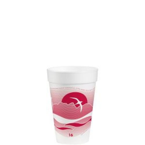 Horizon Foam Cup 16 oz White With Cranberry Print