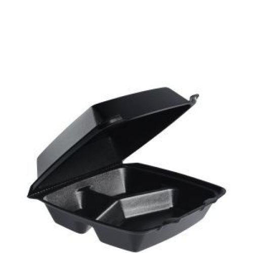 Foam Hinged Containers (Perf) Black Medium 3 compartment 8.38'' x 7.88'' x 3.25''
