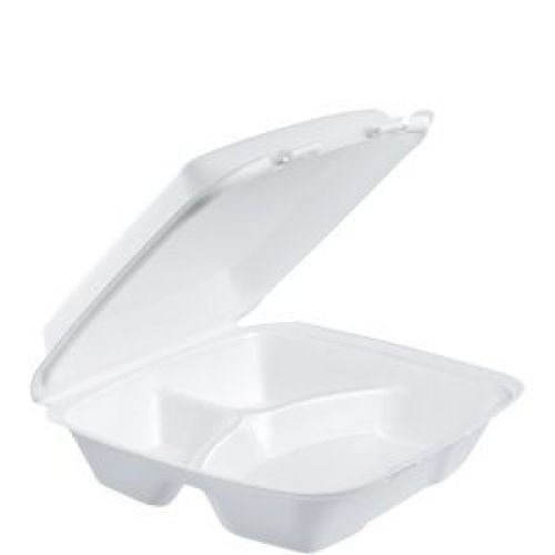 Foam Hinged Containers (Non Perf) Large 3 compartment 9 3/8'' x 9'' x 3''