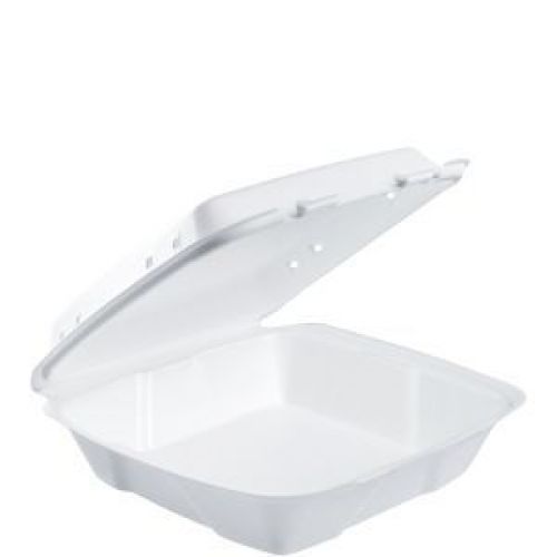 Foam Hinged Lid Container White 9.4'' x 9'' x 3'' 1 Compartment