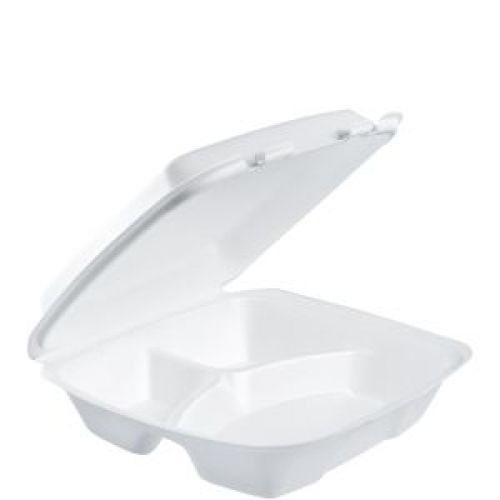 Foam Hinged Lid Container Large 3-Compartment 9 3/8'' x 9'' x 3''