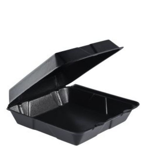 Foam Hinged Container Black Large 1 Compartment 9.5'' x 9.3'' x 3''