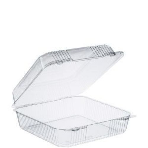 High Dome Hinged Container 9'' Clear Sq 9 1/8'' x 9 1/2'' x 3 5/8''