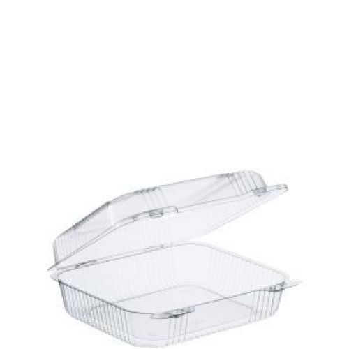 Hinged Container Medium Clear 8 1/4'' x 7 3/4'' x 3''