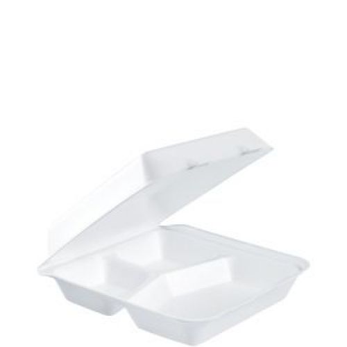 Foam Hinged Embossed Shallow Medium 3 Compartment White