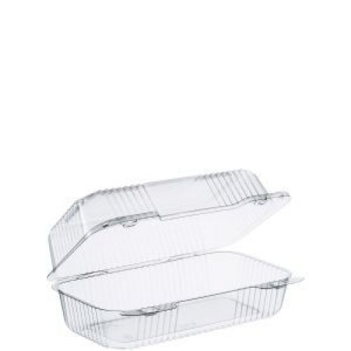 Pet Clear Hinged Lid Container Stay Lock 9'' x 5 3/8'' Oblong
