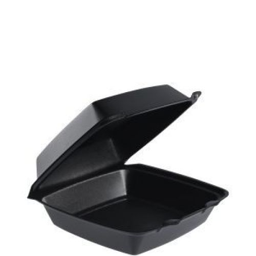 Foam Hinged Containers (Perforated) Black Medium 8 3/8'' x 7 7/8'' x 3 1/4''