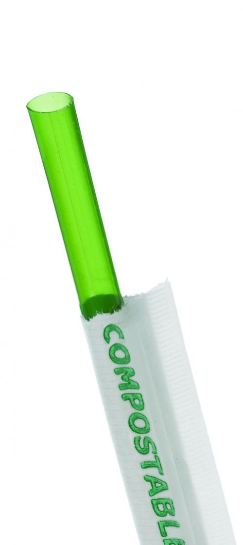 7.75in Green Wrapped Straw, Renewable & Compostable