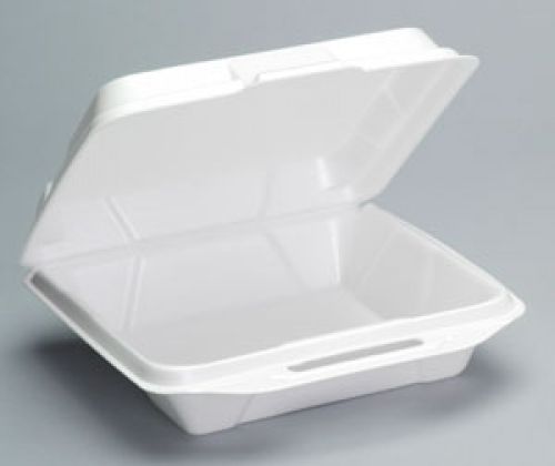 Large Hinged 1-Compartment Vented Foam Container 9.25''x9.25''x3'', White, 100/Pack