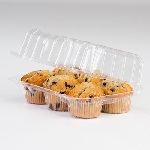 Detroit Forming 6-Compt Hinged Cupcake Container 9-3/8x6-3/4x4 - 2-1/8" Cup Diameter Pack 250