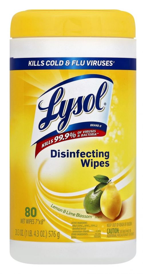 Lemon & Lime Blossom Disinfecting Wet Wipes 7''x8'', Canister, White (80 Per Canister, 6 Canisters)