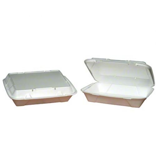 Super Jumbo Hinged 1-Compartment Vented Foam Container 13''x9.75''x3.38'', White, 100/Pack