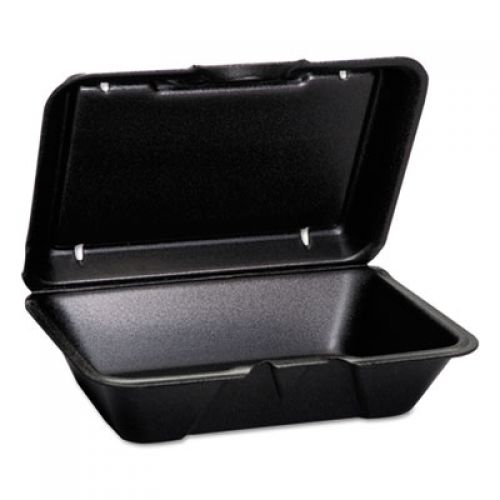 Large Hinged 1-Compartment All Purpose Foam Container 9.19''x6.5''x2.875'', Black, 100/Pack