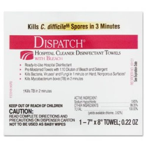 Hopsital Cleaner 7x8'' Disinfectant Towels w/ Bleach, 50 Count