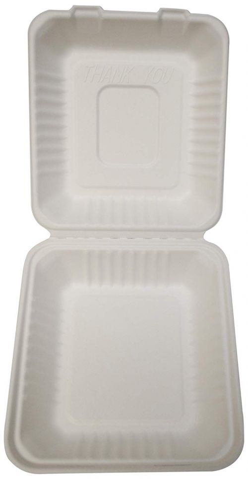 PrimeWare Hinged Container Molded Fiber 8x8x3.19 Deep 1 comp. Pack 2/100