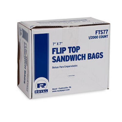 Royal 7 x 7 x 1.5" Sandwich Bag Flip Top Pack 2000
